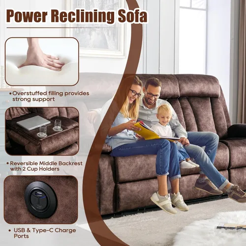Vista 5 de GUEAPY Sofá reclinable con calor y masaje, sofá reclinable con mesa abatible, sofá reclinable de 3 plazas para sala de estar, asientos de cine