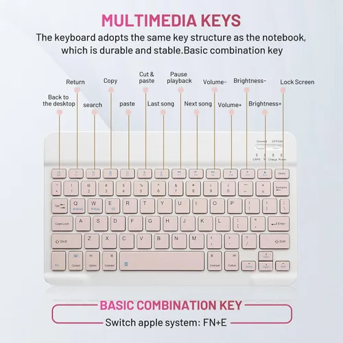 Vista 5 de Paquete de 2 teclados y mouse Bluetooth Combo de teclado inalámbrico portátil recargable para Apple iPad, iPhone, iOS 13 y superiores, Samsung, Rosa