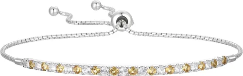 Vista 14 de Pulsera Bolo ajustable de Tirafina con gemas y zafiro blanco creado en laboratorio, de plata esterlina, fácil de poner y quitar