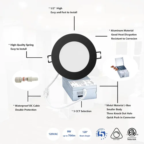 Vista 4 de POPANU Iluminación LED empotrable prémium de 4 pulgadas, 5 CCT, ajustable, regulable, empotrable, lámpara de techo con caja de conexiones