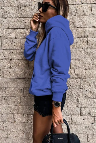 Vista 2 de SHEWIN - Sudadera casual con capucha de manga larga para mujer, ligera, color liso, holgada, con bolsillo