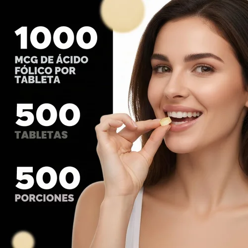 Vista 4 de Vitabod Ácido fólico 1 mg (1000 mcg) (vitamina B9) - 500 tabletas vegetarianas - una vitamina prenatal y posnatal esencial