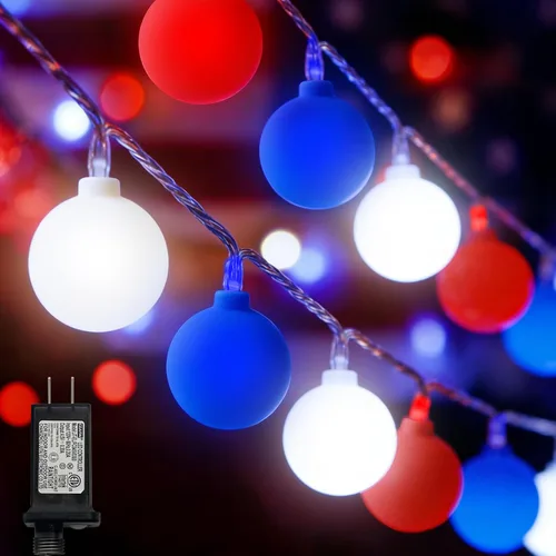 Vista 32 de Tira de luces LED ST38 de 26 pies (25.9 ft) con cable blanco, luces colgantes conectables y regulables para el día de la nación
