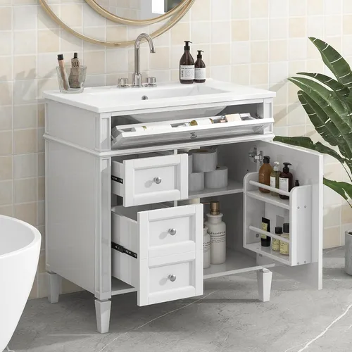 Vista 22 de Virubi Tocador de baño de 30" con fregadero de cerámica, gabinete de almacenamiento moderno