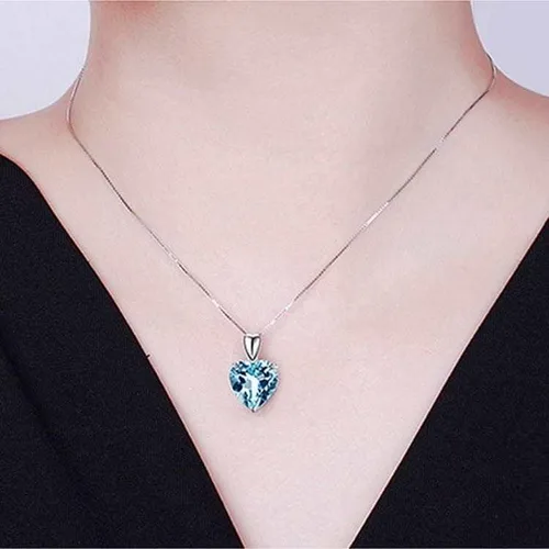 Vista 3 de Colgante de topacio de cristal azul océano collar en forma de corazón de plata 925, Zinc, Topacio
