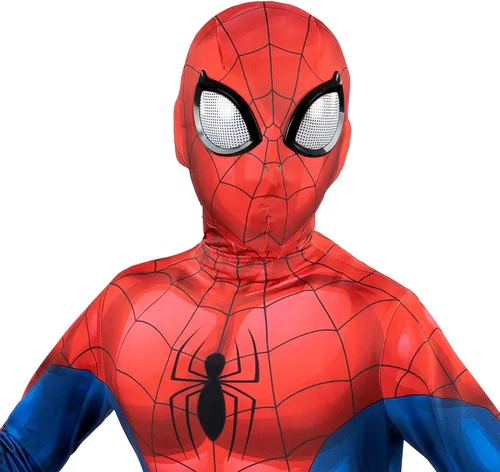 Vista 2 de Marvel Spider-Man - Disfraz oficial de Halloween Zentai para jóvenes, elastano elástico bidireccional con aberturas para la muñeca