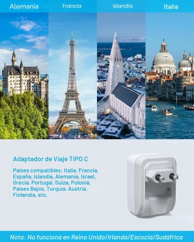Vista 3 de VINTAR - Paquete de 2 adaptadores de enchufe de viaje europeos 17W-Tipo C - La mayoría de Europa - Paquete de 2