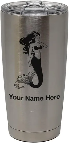 Vista 33 de LaserGram Vaso aislado al vacío de 20 onzas, sirena, grabado personalizado incluido (negro)