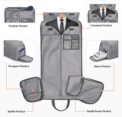 Vista 7 de S-ZONE Bolsa de viaje convertible de 50 litros para ropa de mano para hombres y mujeres, 2 en 1, maleta colgante para traje de viaje de negocios