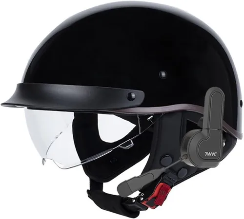 Vista 9 de Casco de motocicleta con Bluetooth, estilo alemán, casco abierto, aprobado por DOT, micrófono con altavoz integrado con visera retráctil