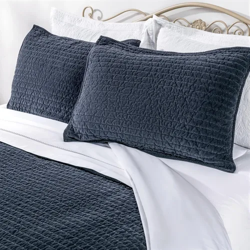 Vista 8 de ELEGANT LIFE HOME Edredón reversible de terciopelo de algodón real con puntada picada - Individual - 68" x 90", Azul polvoso