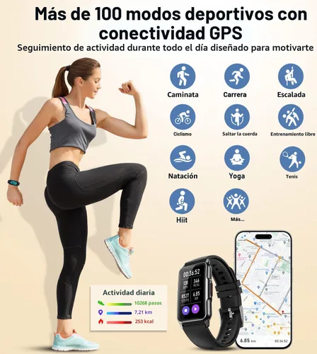Vista 5 de Reloj inteligente con monitor de salud y fitness con frecuencia cardíaca 24/7, oxígeno en sangre, presión arterial, monitor de sueño, 115 modos