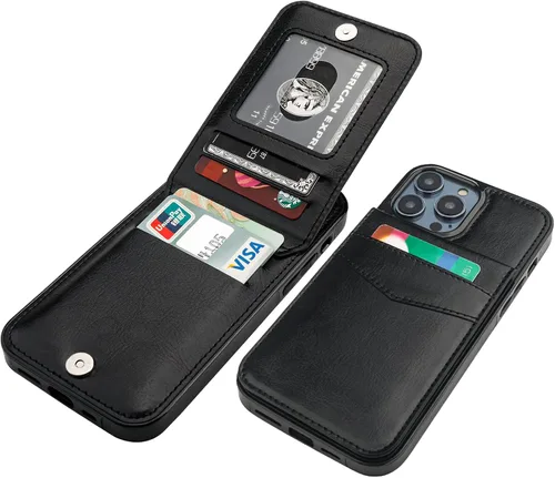 Vista 17 de KIHUWEY Compatible con iPhone 14 Pro Funda Cartera con Tapa con Soporte para Tarjetas de Crédito, Cuero Premium con Cierre Magnético, Función Atril