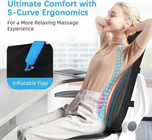 Vista 5 de CuPiLo Masajeador de cuello y espalda para silla, masajeador de espalda completa con calor para aliviar el dolor de tejido profundo, almohadilla
