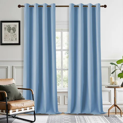 Vista 10 de DONREN Cortinas opacas completas para dormitorio, aislamiento térmico y reducción de ruido, cortinas de lino con ojales para sala de estar y Negro