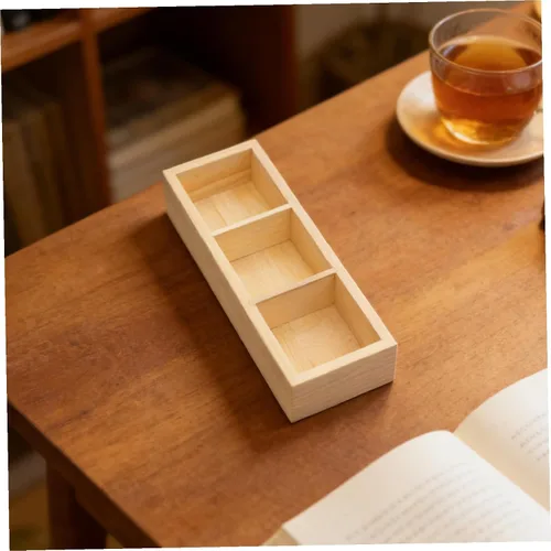 Vista 6 de Wood Tea Bag Holder Box, 3 Compartment Storage Organizer for Office