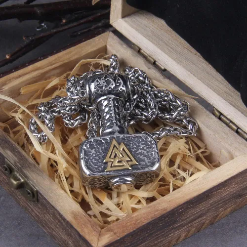 Vista 8 de Personalizar Martillo de los Vikingos nórdicos Mjolnir Runa escandinava Amuleto Collar Cadena de acero inoxidable Vegvisir Ancla Colgante Joyería