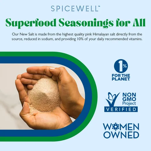 Vista 5 de Spicewell New Salt Sal rosa del Himalaya infundida con 21 vitaminas y minerales a base de plantas, 30% menos de sodio que la sal de mesa, sal