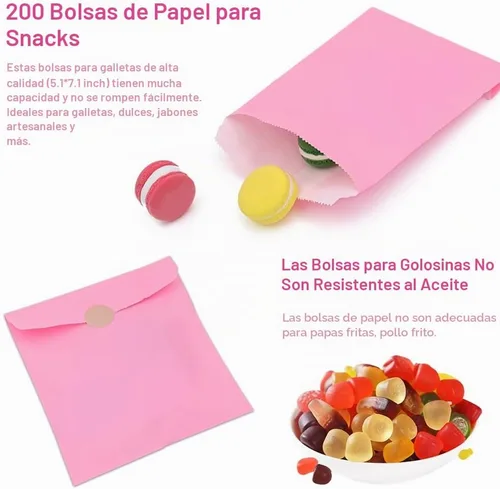 Vista 4 de Bolsas de papel planas para galletas de panadería, 5.1 x 7.1 pulgadas, rosa