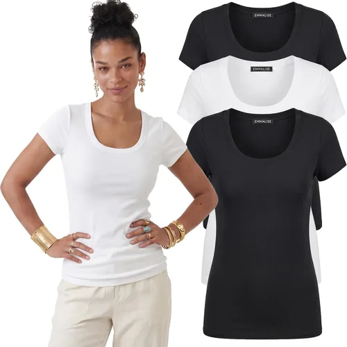 Vista 105 de Emmalise - Camiseta de manga corta para mujer, cuello redondo, estilo básico, pack de valor, tallas junior y grandes