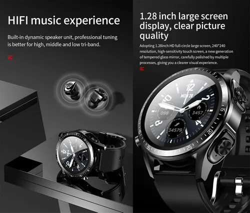 Vista 3 de Tuanzi JM03 2 en 1 Reloj inteligente con auriculares 1.28 "Smartwatch TWS HiFi Stereo Wireless Headset Combo Bluetooth Phone Call para Android iOS