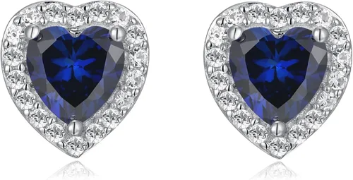 Vista 2 de Amazon Essentials Aretes de plata de ley con halo de corazón de zafiro blanco, (anteriormente colección Amazon)