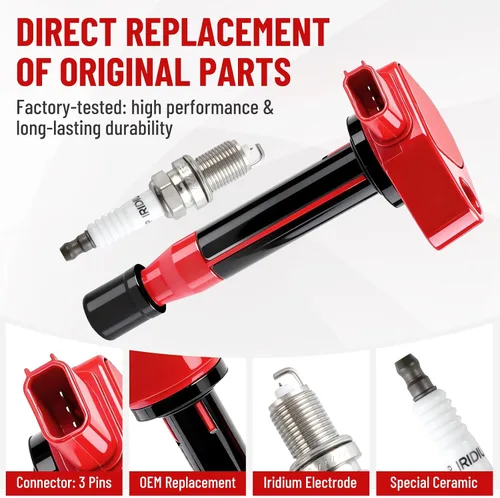 Vista 4 de Pindex Paquete de 6 bobinas de encendido UF242 y bujía de iridio doble 4503 compatibles con Honda Accord Odyssey Acura TL CL RL 3.0L 3.2L 3.5L V6