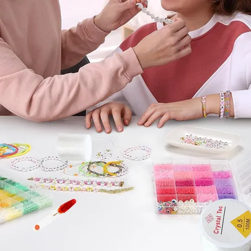 Vista 6 de Cuerda elástica de 0.5mm para pulseras, QBJAYTY 262 yardas, cuerda elástica transparente extensible para pulseras para cuentas de semillas, letras