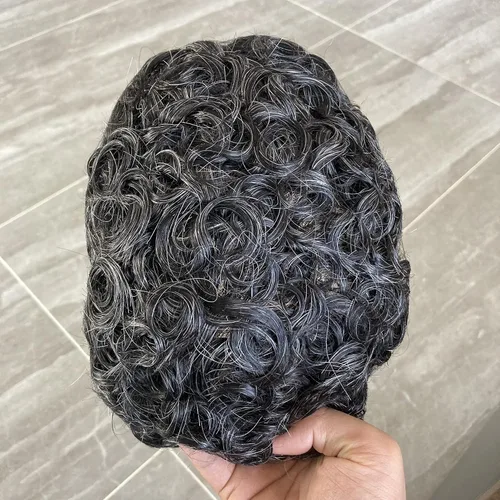 Vista 8 de SIMBEAUTY Cabello humano Remy indio 360 ondulado, 0.394 pulgadas, base de piel de tupé rizado, 10 x 8 pulgadas, para hombres negros con sistema
