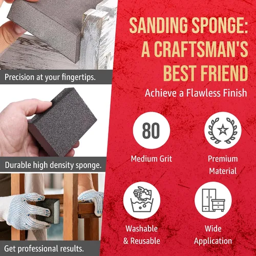 Vista 4 de Virginia Abrasives Bloques de esponja de lijado, almohadillas de espuma de grano medio de ángulo único de 5 x 3 x 1 pulgada para madera, paneles