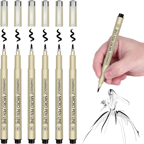 Vista 23 de XS Micro Pen, paquete de 6 bolígrafos negros de punta fina con tinta de archivo impermeable, bolígrafos de tinta fina de 0.039-0.079 in