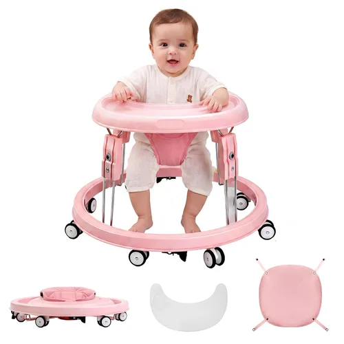 Vista 9 de Andador para bebés con ruedas, plegado de un solo toque, ajuste de altura Gris