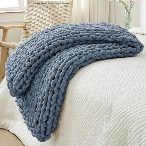 Vista 12 de Bigacogo - Cobija de punto grueso de 40 x 40 pulgadas, de felpilla, 100% tejida a mano, cobija pequeña de punto trenzado suave y grueso, con nudo