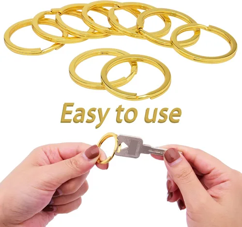 Vista 4 de Hapeper Llavero dividido de 1.2 pulgadas de metal de color dorado plano para llaves del automóvil del hogar, fabricación de joyas, paquete de 25