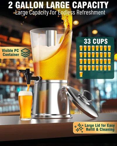 Vista 5 de WantJoin - Dispensador de bebidas con soporte, dispensador de bebidas para fiestas, dispensador de agua de acero inoxidable con núcleo de hielo