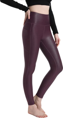Vista 2 de HARTPOR Leggings de piel sintética para mujer, leggings de piel sintética con revestimiento de piel, elásticos, de cintura alta, pantalones de yoga