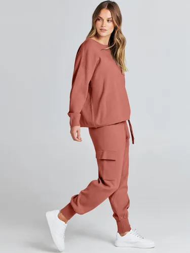 Vista 4 de ANRABESS Conjuntos de dos piezas para mujer, conjuntos de suéter de punto de manga larga, sin botones, pantalones cargo para correr, conjunto a