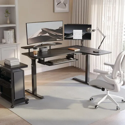 Vista 9 de EUREKA ERGONOMIC Escritorio eléctrico de pie en forma de L de 55 pulgadas, escritorio para juegos de computadora de altura ajustable con bandeja
