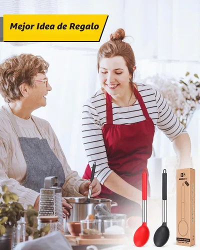 Vista 7 de BUNDLEPRO Cucharas de cocina de silicona para utensilios de cocina Negro-rojo
