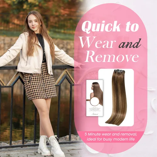 Vista 8 de Aison Extensiones de cabello con clip balayage de cabello humano real, extensiones de cabello ombre 100% de cabello humano para mujer, 12 pulgadas
