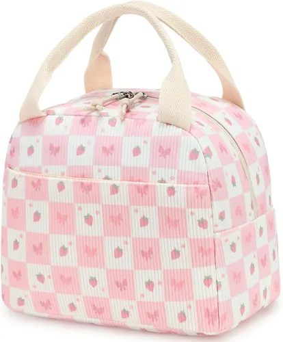 Vista 9 de Bluboon Bolsa de almuerzo para mujer, bonita bolsa de almuerzo de pana con correa para el hombro, reutilizable, aislada, gran capacidad