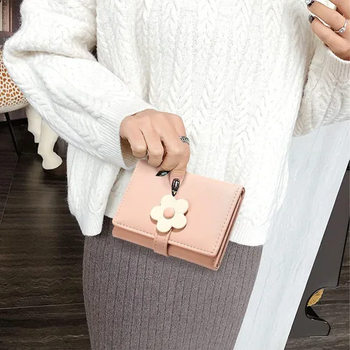 Vista 5 de LJCZKA Bonita cartera pequeña para niñas y mujeres, bloqueo RFID, piel sintética, tres plegadas, bolsillo para efectivo con tarjetero y billetera