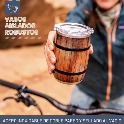 Vista 2 de ORCA Barrel - Vaso de acero inoxidable con aislamiento térmico de 12 onzas con una elegante impresión de grano de madera, para whisky, cerveza