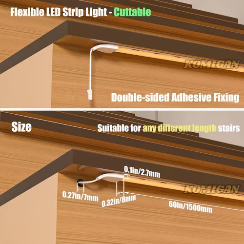 Vista 5 de KMG-3233 - Kit de iluminación LED inteligente para escaleras con movimiento activado, tira de luz LED cortable de 60 pulgadas para luces LED
