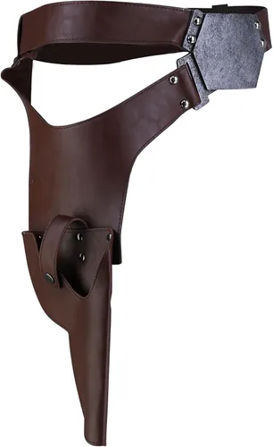Vista 4 de Xcoser Cinturón Han Solo para adulto, disfraz de cosplay, funda de poliuretano, accesorios ajustables, Marrón