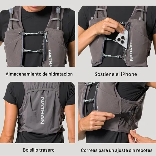 Vista 2 de Nathan - Chaleco de hidratación para mujer - Malla ligera, transpirable, 2 frascos de 14 oz, vejiga de 2 L, chaleco reflectante, Pinnacle Breeze