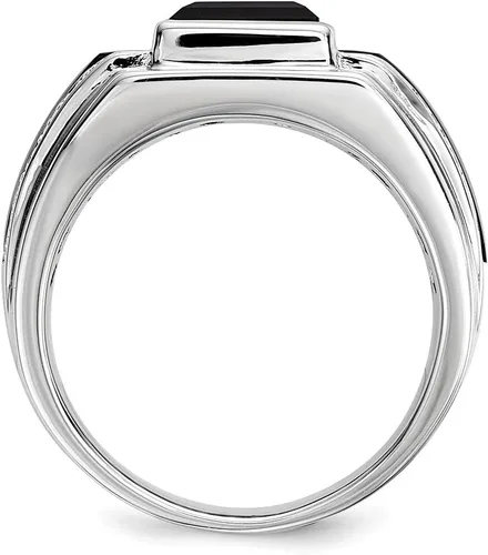 Vista 2 de Diamond2Deal Anillo de plata de ley 925 con ónix y diamante para hombre, Diamante