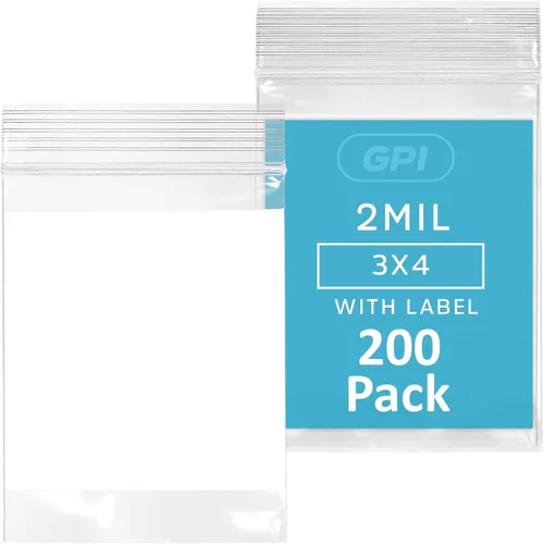 Vista 43 de GPI Paquete de 100 bolsas de plástico transparente de 1.5 x 2 pulgadas con cierre de cremallera, bolsas de polietileno resistentes y duraderas de 2