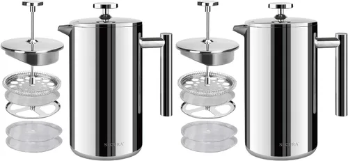 Vista 23 de Secura Cafetera de prensa francesa con filtro de acero inoxidable de 3 capas, 34 onzas, negro, diseño aislado de doble pared con 2 filtros