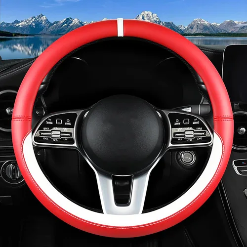 Vista 12 de Funda de cuero para volante de automóvil, material Panapi, universal de 14.5-15 pulgadas, antideslizante, transpirable, fundas para volante